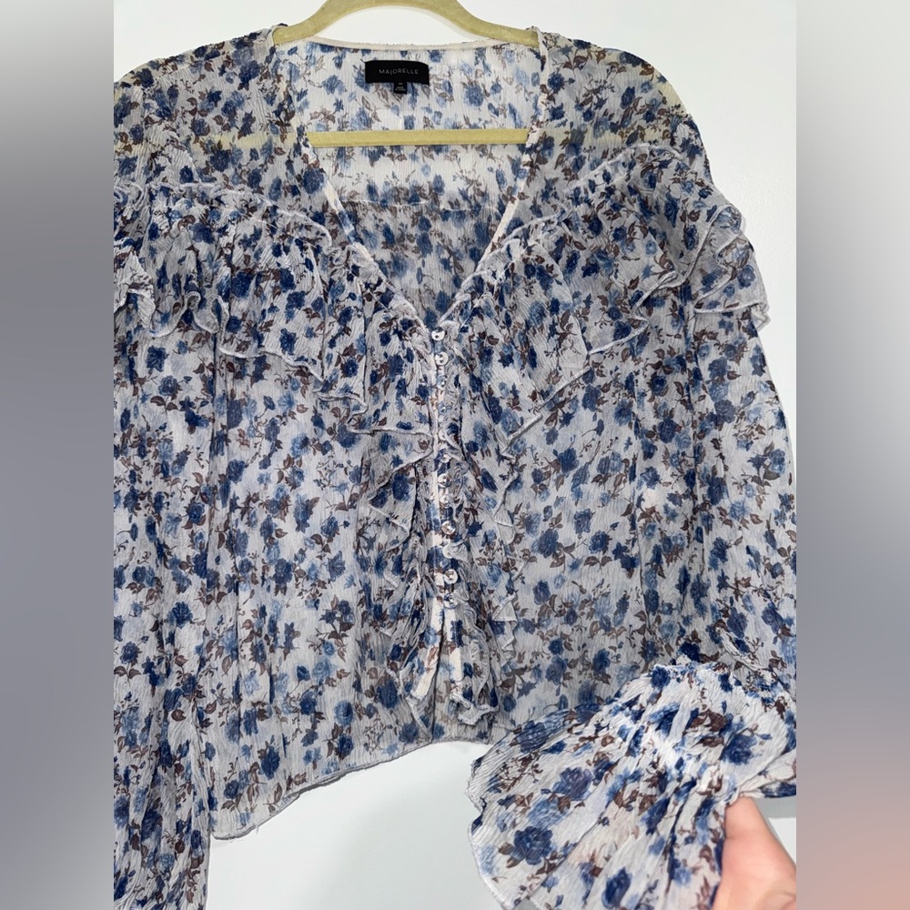 MAJORELLE Blue Gray Ruffled Blouse - Picture 2 of 4